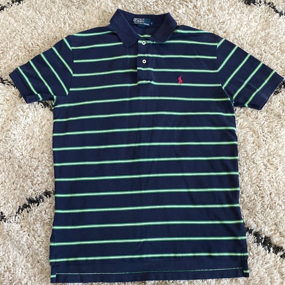 Polo by Ralph Lauren Shirts Mens Navy And Green Striped Polo Shirt